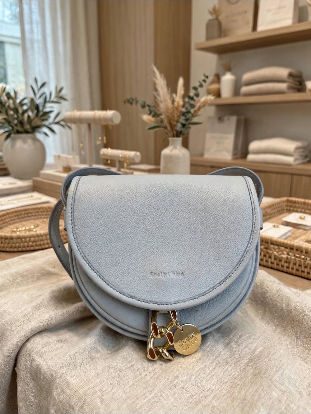 See by Chloé rare Mara Leather Saddle Bag Runway Winter 2021 bag in Silver River